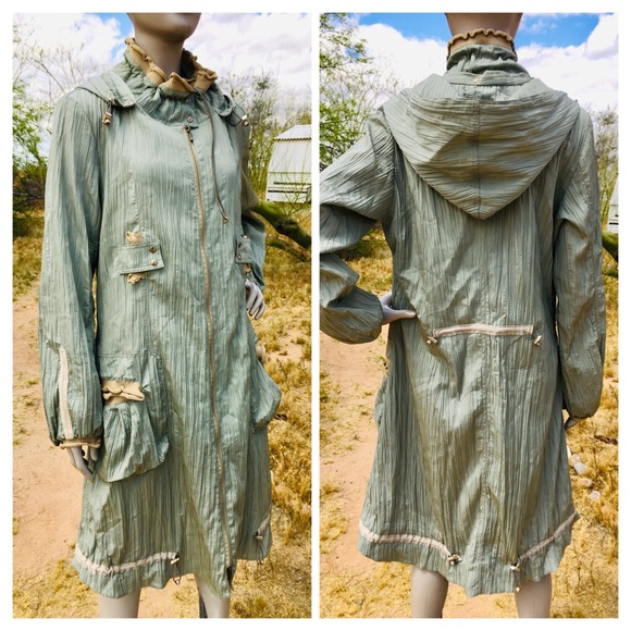 Vintage Jackets & Blazers - Vintage MOTYS Collection Crinkle Hooded Knee Length Duster Coat